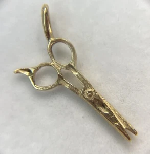 14k Yellow Gold Scissors Hair Cut Salon Stylist Art Teacher 585 Charm Pendant - Picture 1 of 11