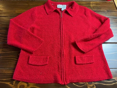 White Stag Sweater Women's Plus Size 18W/20W Red Fuzzy Cardigan Full Zip Flaps - Image 1 of 4