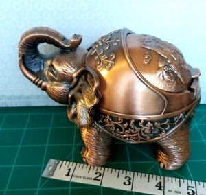 Luxuriöser Metall Elefant Deko Aschenbecher Schmuckschatulle mit Schiebedeckel sauber - Bild 1 von 9