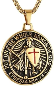 Knights Templar Armor of God Ephesians 6:13-17 Pendant Stainless Steel Necklace - Picture 1 of 59