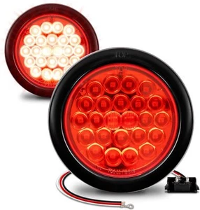 2x 4" Round Red 24LED Trailer Tail Lights Grommet & Plug Included IP67Waterproof - Picture 1 of 6