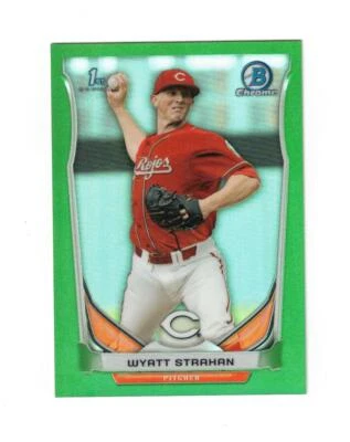 2014 BOWMAN CHROME WYATT STRAHAN #CDP97 ROOKIE GREEN REFRACTOR 054/150 REDS - Image 1 of 2