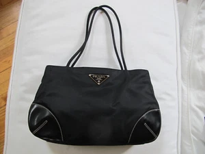 PRADA NERO TESSUTO BAG -  MEDIUM BLACK NYLON BAG WITH LEATHER CORNERS - Picture 1 of 9