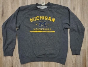 VTG Michigan Wolverines Mens LG Crew Sweater ProEdge Big Blue Logo Gray Football - Picture 1 of 9