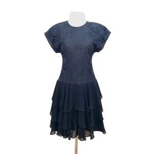 Vintage 80’s Jessica Howard Cap Sleeve Lace Ruffle Party Dress Dress Size Small - Picture 1 of 10