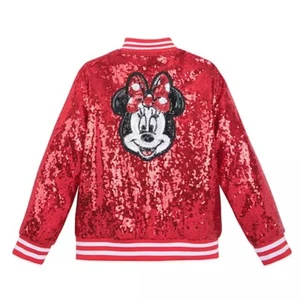 Disney Store Minnie Mouse Red Sequin Varsity Jacket Coat Sparkle Size 11/12 NEW - Picture 1 of 7