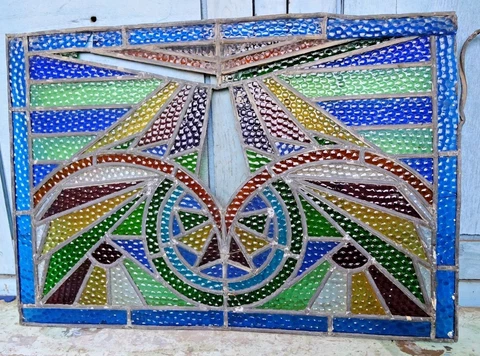 STAINED GLASS LEADED COLORED PANELS VINTAGE ART DECO ARCHITECTURAL SALVAGE OLD#4 Cover