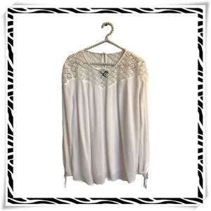 Mossimo Top Women's M White Long Sleeve Lightweight Lace Yoke - Picture 1 of 10