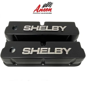 Ford Shelby 302, 351 Windsor Tall Valve Covers - Raised Polished Logo - Black - Bild 1 von 7