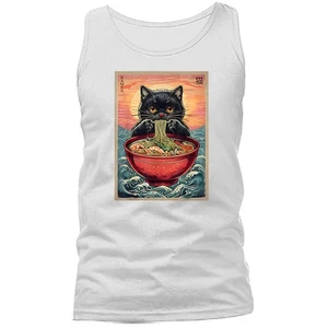 Camiseta sin mangas manga anime japonés Kawai Cat Eating Ramen Noodle- - Imagen 1 de 8