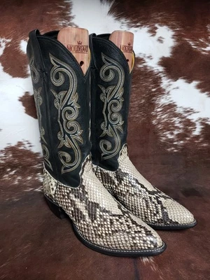 Nocona Vintage Genuine Natural Python Western Cowboy Boots Womans Ladies 9 B - Image 1 of 4