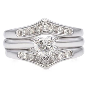 14k White Gold Heart-Cut 0.57tcw Diamond Engagement Ring Set - Picture 1 of 8
