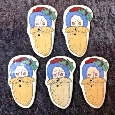 Alma Lynne Westwater Ceramic Father Christmas Button Folk-Art Santa Face 5pc Lot - Image 1 of 3
