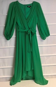 Abito DKNY verde poliestere scollo a V trasparente manica 3/4 foderato taglia 6 CE! - Foto 1 di 7