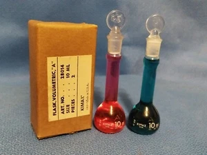 TWO KIMBLE KIMAX Glass Class A 10ml Volumetric Flask #9 Stopper 28014 New in Box - Picture 1 of 14