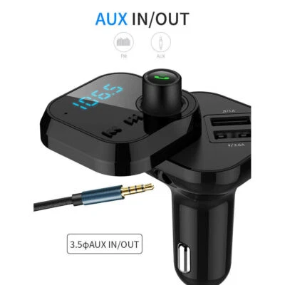 Bluetooth 5.0 handsfree FM Transmitter Car Charger Dual USB port Car MP3 Player - Image 1 of 4