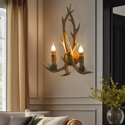 2-light Antler Wall Light Fixture Indoor Farmhouse Wall Sconce Pendant Lamp - Image 1 of 4
