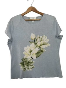 Judith Hart Collection Sz Large Pale Blue w/ Magnolia Pullover Knit Top - Picture 1 of 7