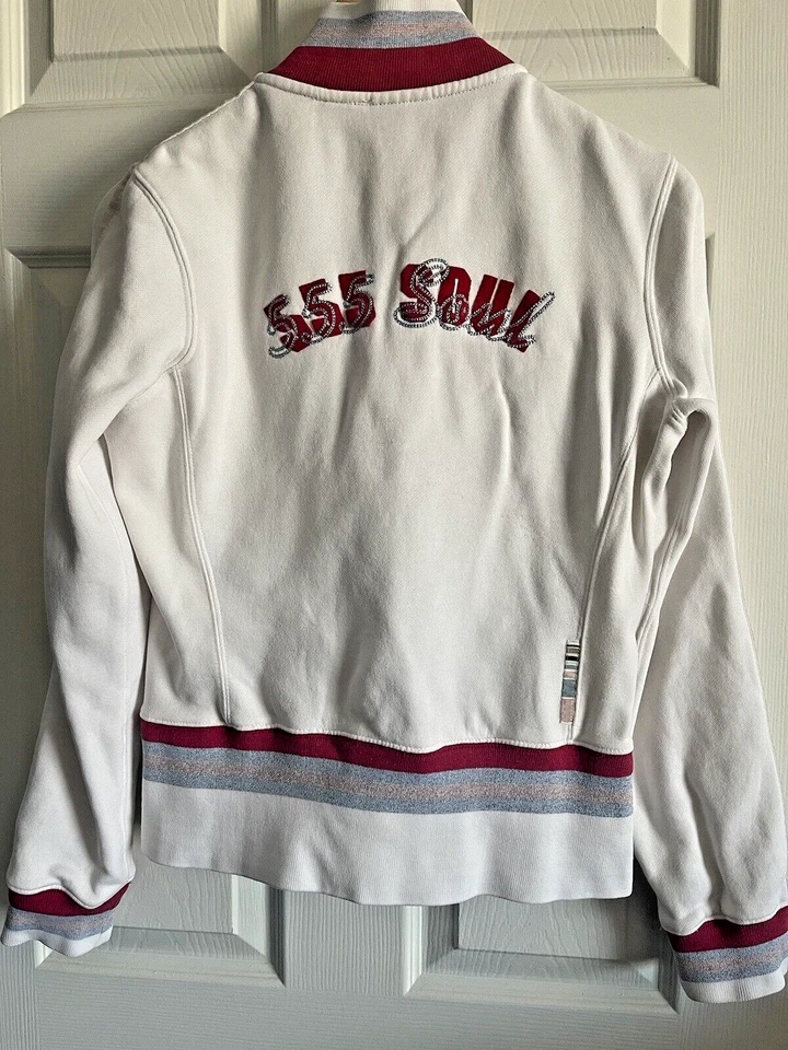 Chaqueta Triple Five 5 Soul Cremallera Completa Mujer L 555 Bolsillos Blanco Brillo Rayas Logo Foto 1 de 4