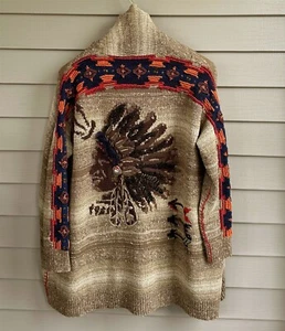 Ralph Lauren Aztec Hand Knit Beaded Indian Head Silk Blend Sweater XS-S Mint - Picture 1 of 14