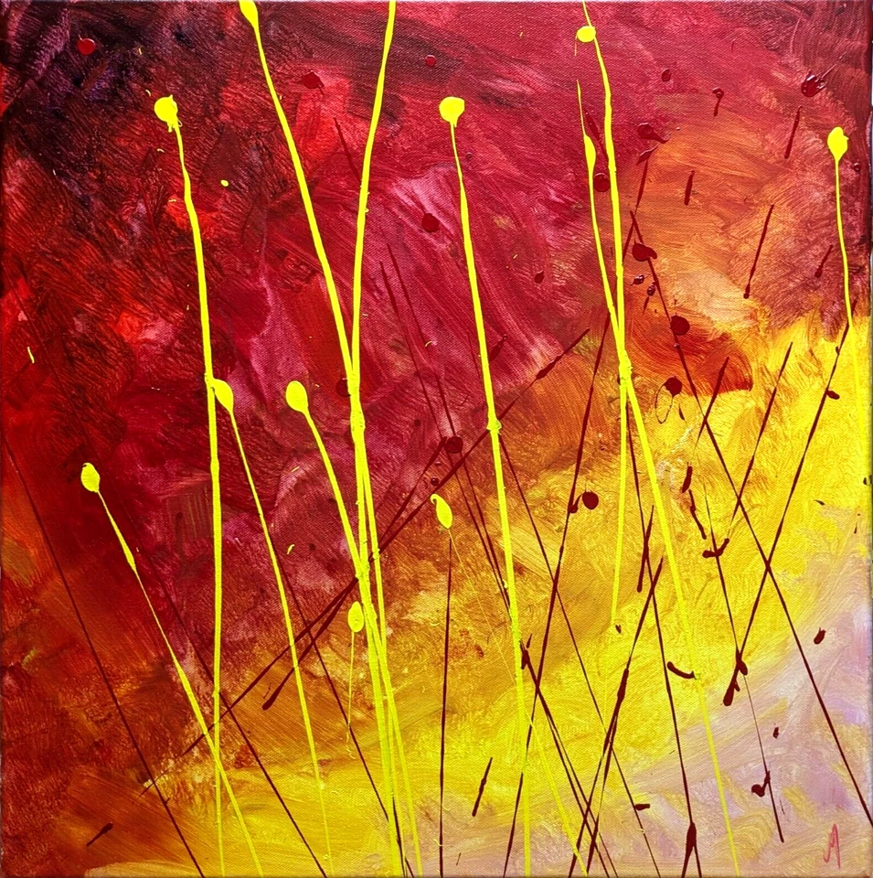 Pintura Original Coleccionable Flores Puesta de Sol Arte Paisaje Por Josh Merritt Foto 1 de 1