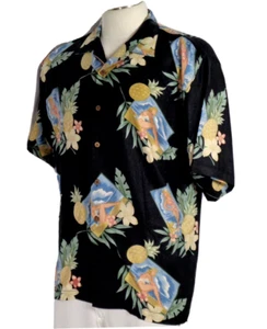 Camisa Hawaiana Grande y Alta de Seda Tommy Bahama Negra Estampado de Playa Manga Corta XL - Imagen 1 de 17