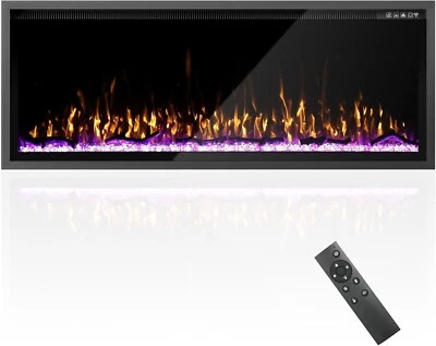 Ultra Thin 50 inch Electric Fireplace Upgrade Wall Mounted Recessed Place Heater - Image 1 of 4