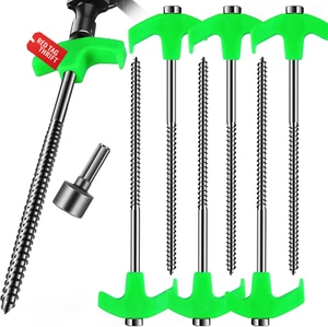 6-Pack Screw in Tent Stakes Heavy Duty, 8”Drill in Style Ground Anchor Pegs with - Picture 1 of 12
