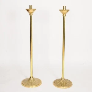 Pair of Brass Church Processional Candlesticks with base stands (#128/91) - Picture 1 of 24