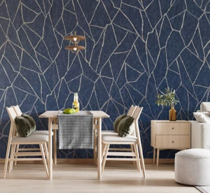 10m Modern Geometric Wallpaper Navy Blue&Silver Home Wall Decor US Stock - Picture 1 of 5