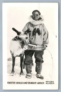 ESKIMO KOTZEBUE AK CHIEF REINDEER HERDER VINTAGE REAL PHOTO POSTCARD RPPC - Imagen 1 de 2