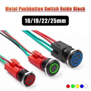 Metal Pushbutton Switch Oxide Black 16/19/22/25mm IP66/68 Waterproof Car Switch - Picture 1 of 14