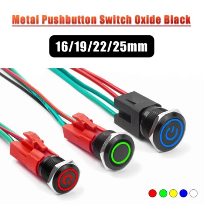 Metal Pushbutton Switch Oxide Black 16/19/22/25mm IP66/68 Waterproof Car Switch - Image 1 of 4