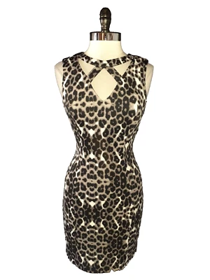 Vestido Vaina GUESS Talla 8 Negro Gris Blanco Leopardo Estampado Animal Sin Mangas Elástico Foto 1 de 4