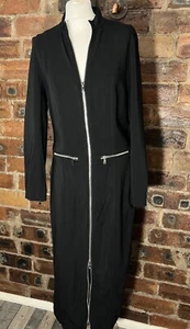 ZARA LONG BLACK L/S ZIP FRONT DRESS FITS SIZE 12 NWT - Picture 1 of 7