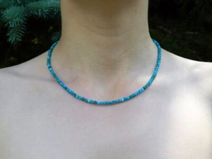 Nature Blue Apatite Faceted Round Gemstone Beads Handmade Women Necklaces 18'' - Picture 1 of 15
