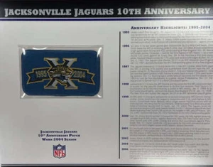 2004 Jacksonville Jaguars 10th Anniversary Willabee & Ward Aufnäher mit Stat-Karte - Bild 1 von 2