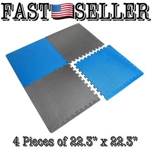 CAP Reversible 4 Piece 13.7 Sq ft. X .50-in Thick Puzzle Exercise Mat Gray/Blue - Picture 1 of 6