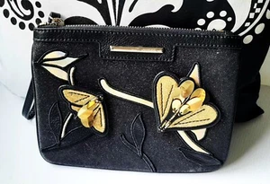 MIMCO - Medium Black Leather Pouch Glitter Butterfly Applique New without Tag - Picture 1 of 9