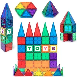 Playmags Magnetic Tiles Set for Kids - 60 Pc Magnetic Building Blocks - Picture 1 of 4