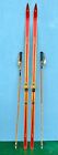 Great Vintage Wooden Snow Skis Vintage Measuring 81" Long Red Finish + Poles