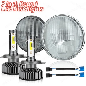 Set Pair LH+RH 7" Inch Round Universal Semi Seal Headlights + H4 LED Globes Lamp - Picture 1 of 14