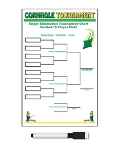 16 TEAMS WIEDERVERWENDBARE CORNHOLE TURNIER BRACKET EINZELAUSSCHEIDUNG GESETZT +STIFT - Bild 1 von 5