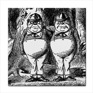 Tweedle Dee Dum Alice In Wonderland Decorative Wall Art Ceramic Tile - Picture 1 of 2