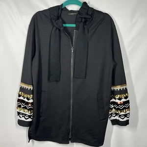 Kobi Halperin Milan verzierte Kapuzenjacke Damen M schwarz Paillettenärmel 358 $ - Bild 1 von 8