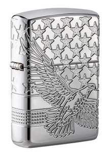 Zippo Patriotic Eagle Design High Polish Chrome Windproof Pocket Lighter, 49027 - Picture 1 of 6