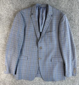Penguin Blazer Mens 44 L Blue Windowpane Check 2 Button Wool Blend Sport Coat - Picture 1 of 24