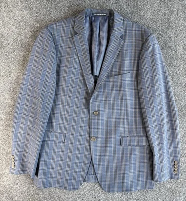 Penguin Blazer Mens 44 L Blue Windowpane Check 2 Button Wool Blend Sport Coat - Image 1 of 4