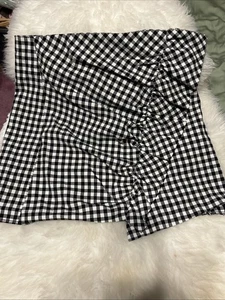 NWOT Zara Gingham Wrap Mini Skirt Skort SZ Small Black White Plaid Check Preppy - Picture 1 of 7