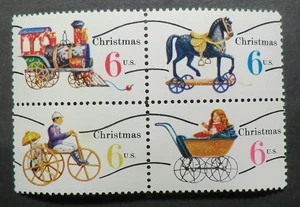 1415a - 1418a MNH 1970 6c Christmas Antiques Toys Train engine baby horse - Picture 1 of 1